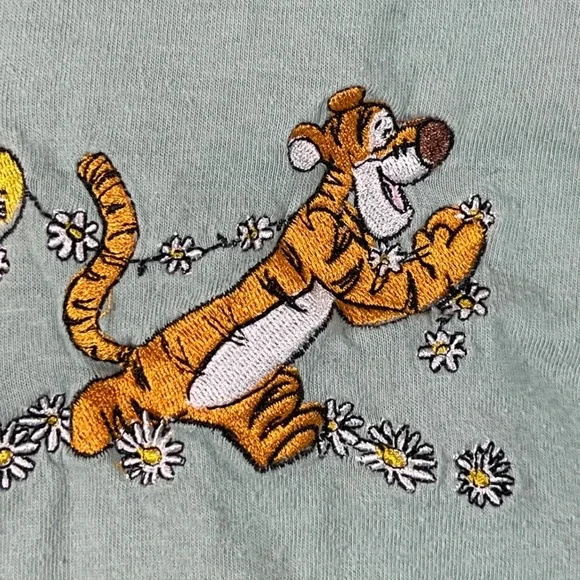 Disney Womens Green Pooh Piglet Tiger Embroidered Short Sleeve Nostalgia Top M - Picture 5 of 7